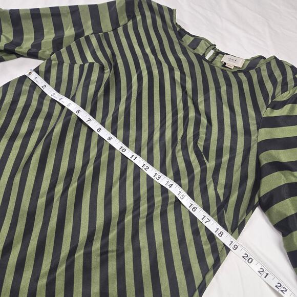 Eci Tunic Top 3/4 Sleeve Large Green Black Stripe Tunic Blouse Mod Witchy - Picture 9 of 10